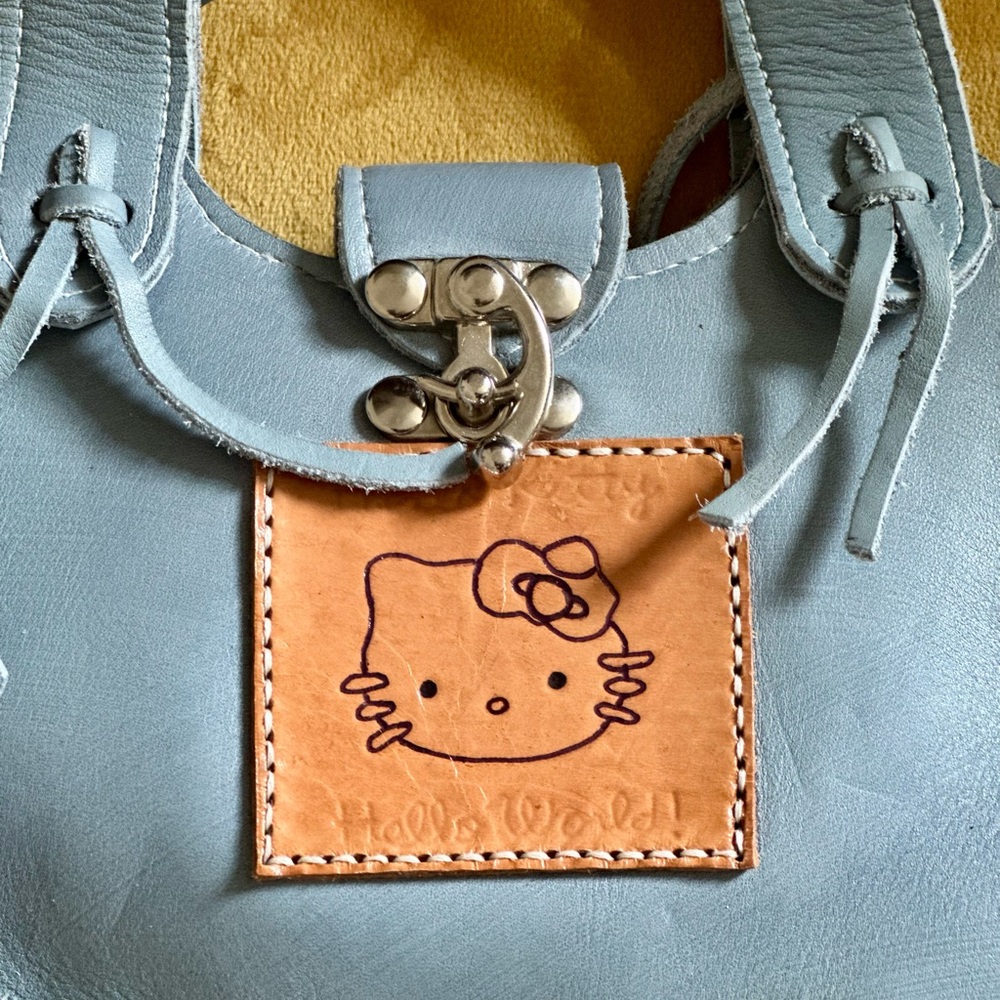 Customized HELLO KITTY Vintage Leather Baby Blue Small Handbag ♥️♥️♥️♥️♥️